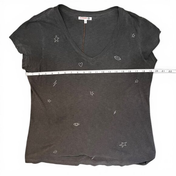 Anthro Sundry Gray V-Neck Tee Medium Whimsigoth Grunge Y2K Reformation vibe - Picture 9 of 10